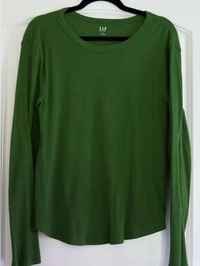 Gap Twist of Lime Waffle Knit Long Sleeve Top XL Chartreuse Green